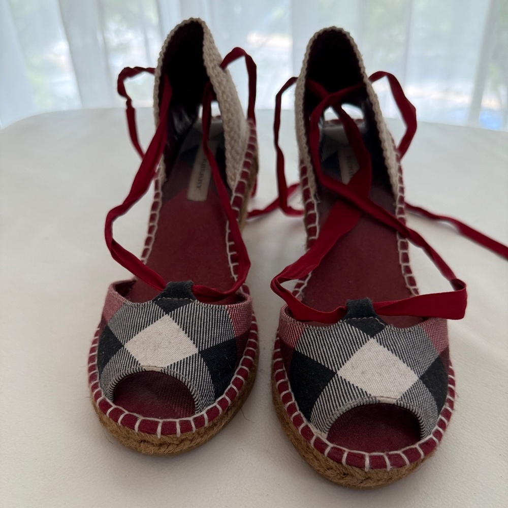Burberry Signature Plaid Strappy Wedges - Size 6